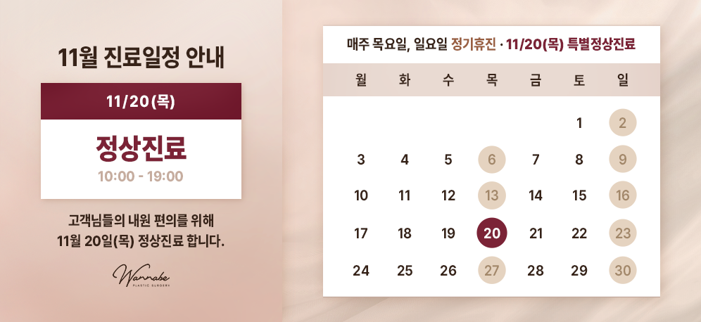 2025년 워너비성형외과 11월 진료안내