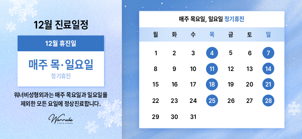 2025년 워너비성형외과 12월 진료안내